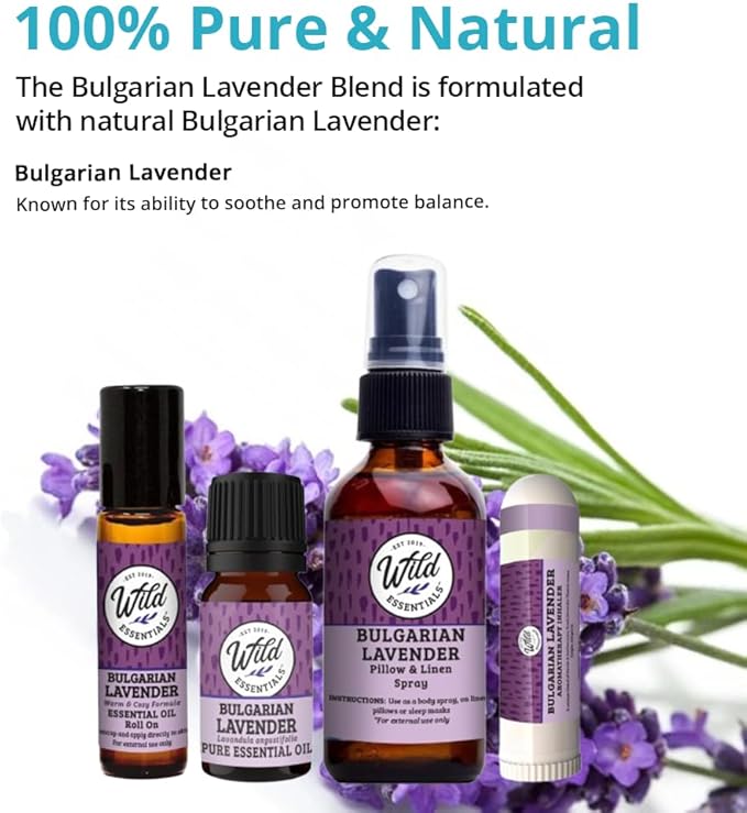 Bulgarian Lavender Essential Oil Bundle – Inhaler, Roll-On, Spray & Pure Oil | Calming, Relaxing Aromatherapy– USA Made