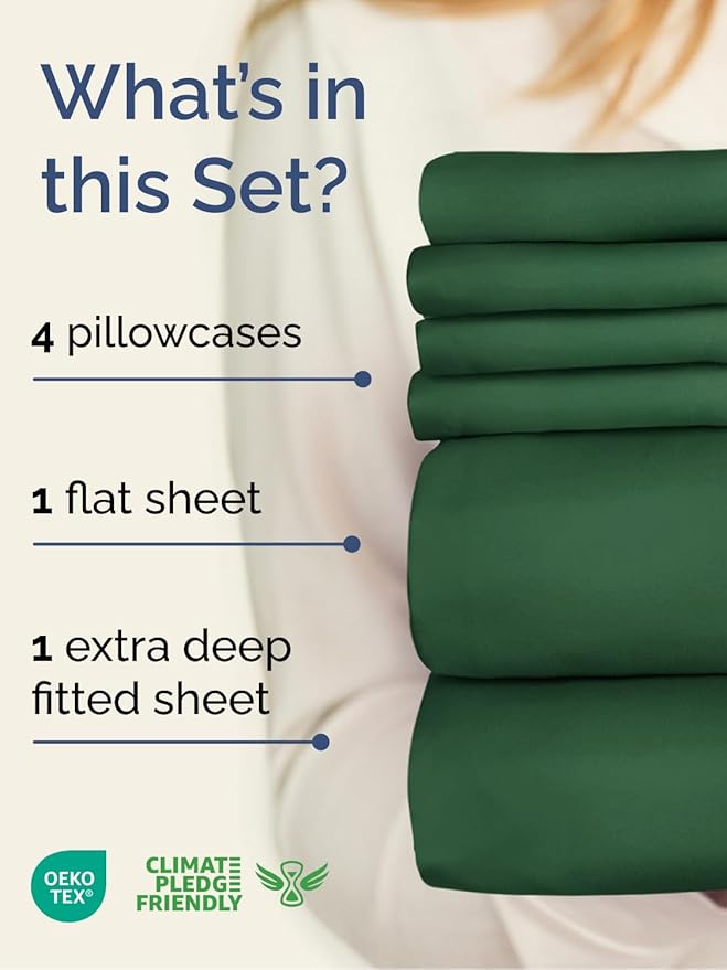 Extra Deep Cal King Sheet Set - 6 Piece Breathable and Cooling Sheets - Hotel Luxury Bedding for Women, Men, Kids & Teens - Easy Secure Fit - Soft & Wrinkle Free - Extra Deep Pockets - Emerald Green