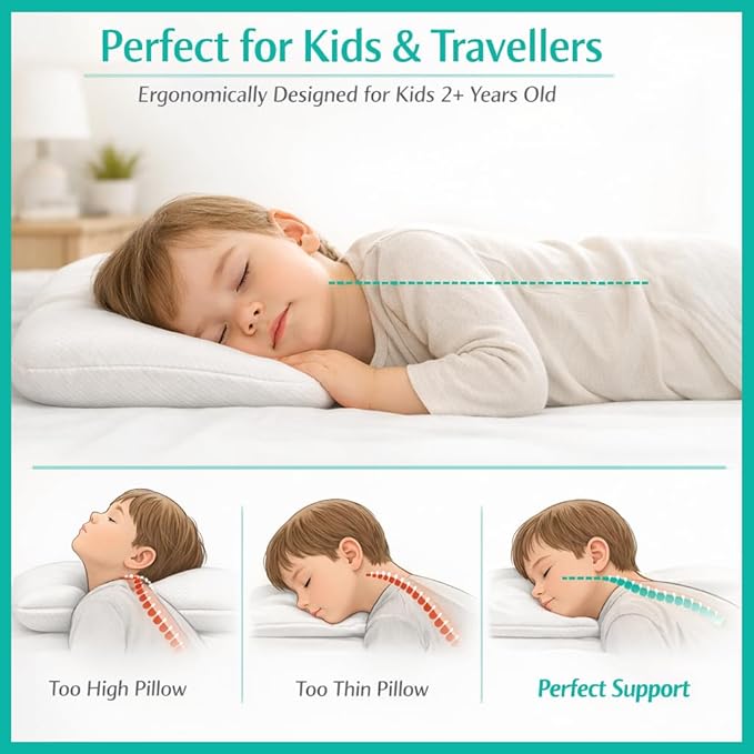 Toddler Pillow 2x–Certified Hypoallergenic Award Winning Baby Pillow (no pillowcase needed) 300TC pure Cotton Shell and Down Alternative fill. Toddler Bedding by Kinder Fluff- Kids pillow 4+ year old