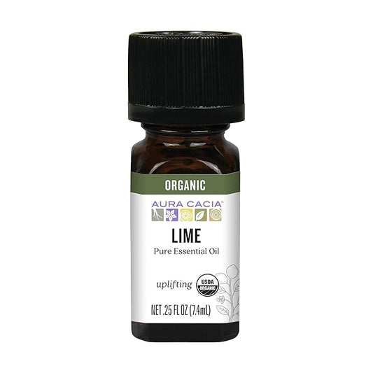 Aura Cacia Organic Distilled Lime Essential Oil, 100% Pure Citrus Aurantifolia Oil - Aromatherapy for Body Care, DIY Blends | 0.25 Fl Oz (Pack of 1)