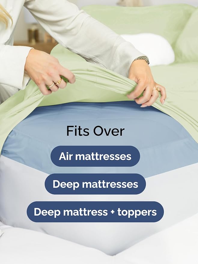 Extra Deep Split King Sheet Set - 5 Piece Breathable & Cooling Bed Sheets - Easily Fits 18-24 inch Mattress - Soft, Wrinkle & Fade Free w/ Extra Deep Pockets - Hotel Luxury Bedding - Light Sage Green