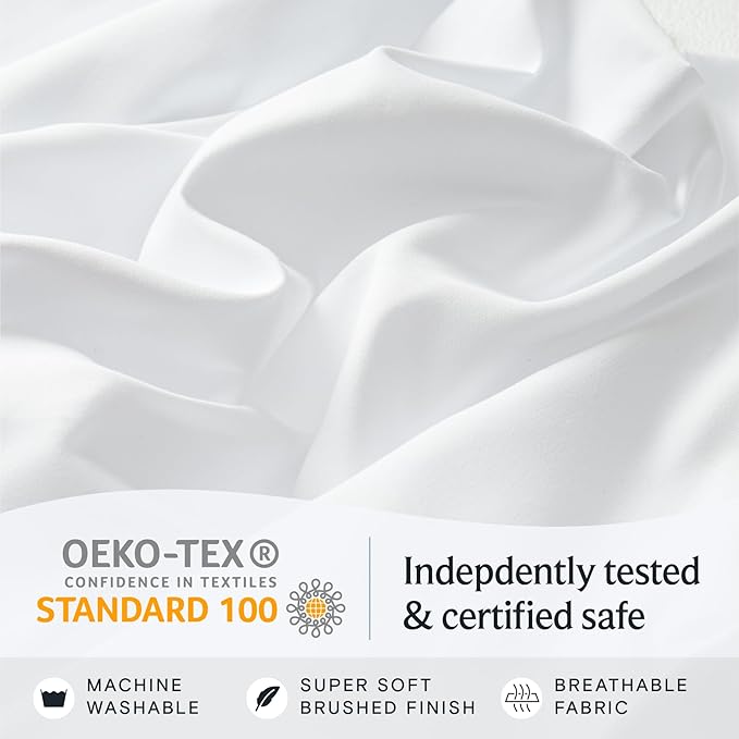 LuxClub 4 PC Queen Sheet Set, Bed Sheets Queen Size, Deep Pockets 18" Wrinkle Free Cooling Bed Sheets Machine Washable Hotel Bedding Silky Soft - White Queen