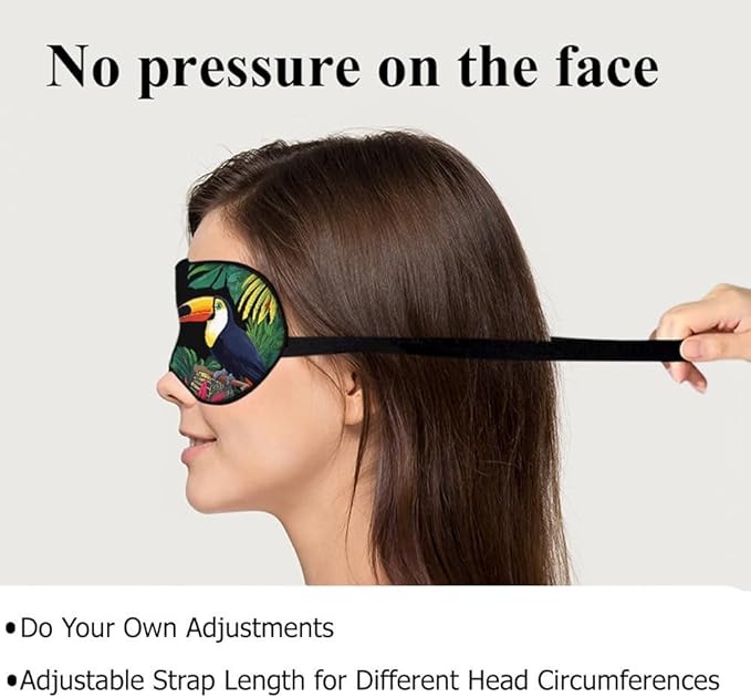 Tropical Birds Sleep Mask Eye Mask Plants Parrot Bright Leaves Colorful Bird Sleep Mask Light Blocking Adjustable Smooth Soft Eye Masks for Women Deep Rest Travel