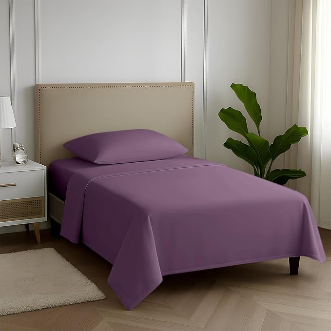 Carressa Linen 100% Egyptian Cotton Twin Sheets Set - 600 Series Hydrangeas Collection Egyptian Cotton Luxury Twin Sheets (3 PC, Plum), 16" Deep Pocket, Soft, Cooling, Sateen Weave Bedding