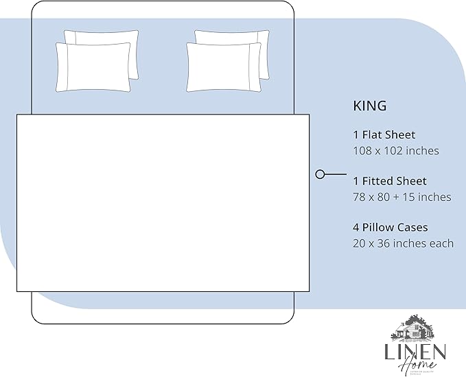 Linen Home 6 Piece King Cotton Sheet Set, 100% Cotton Percale, 4 Pillowcases, Deep Pocket with All Around Elastic Sheet, Crisp Breathable Bedding, Hotel Luxury, Long-Staple Combed Cotton, Dark Blue