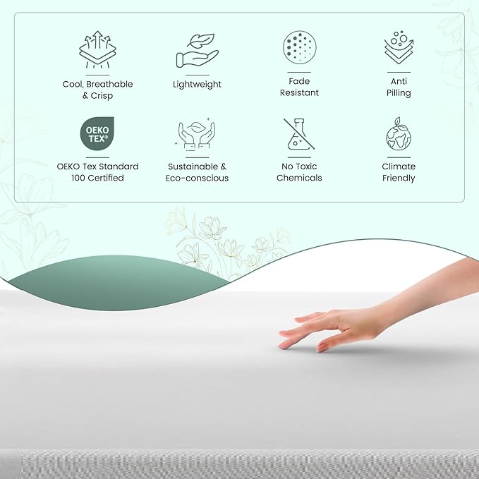 Feather & Stitch Softest 100% Cotton Sheets, 300 Thread Count Percale Weave Bedding, 16" Deep Pocket, Cooling Sheets, Breathable Bed Set, Hotel Premium Quality (Full, White)