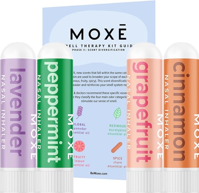 MOXE Scent Training Kit, Made in USA, Scent Diversification, 4 Essential Oil Fragrances, Olfactory Regeneration, Olfactory Expansion, Natural Therapy for Anosmia, Guidebook & Log, Phase 2