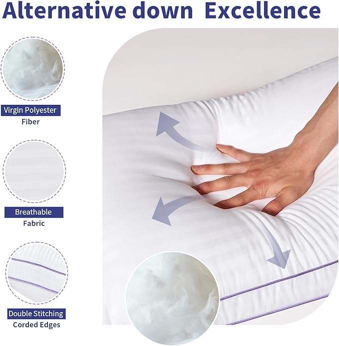 SLEEPDIARY Standard Pillows Set of 2,Hotel-Quality Bed Pillows with Zipper for Adjustable Loft, Machine Washable, Down Alternative Filling for Back, Side & Stomach Sleepers, White