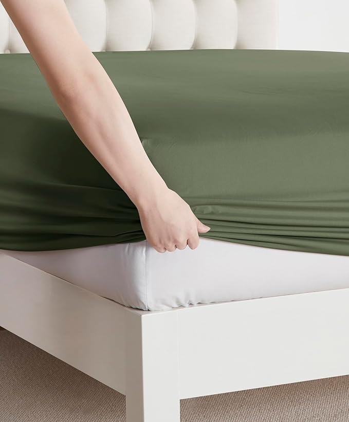 Clara Clark Bed Sheets, Premier 1800 Series Bed Sheet Set, Deep Pocket, Wrinkle, Fade, Stain Resistant, Luxury Soft Bedding Sheets & Pillowcases, Twin, Olive Green