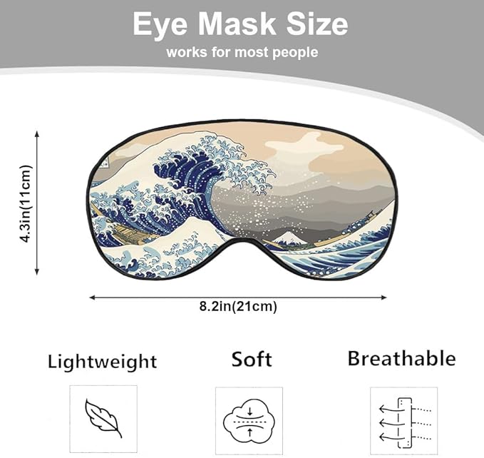 Great Wave Sleep Eye Mask Eye Cover Oriental Japanese Ocean Sea Waves Blue Silk Eye Mask for Sleeping with Adjustable Strap for Travel Nap Shift Work Office