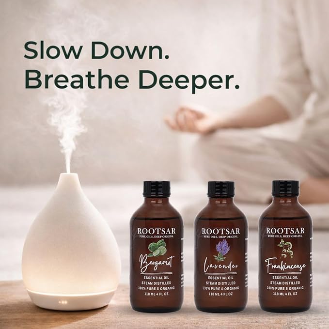 Lavender, Bergamot & Frankincense Essential Oils Set – 100% Pure Aromatherapy Diffuser Oils for Stress Relief, Meditation, Emotional Balance & Relaxation – Premium Grounding Essential Oil Trio