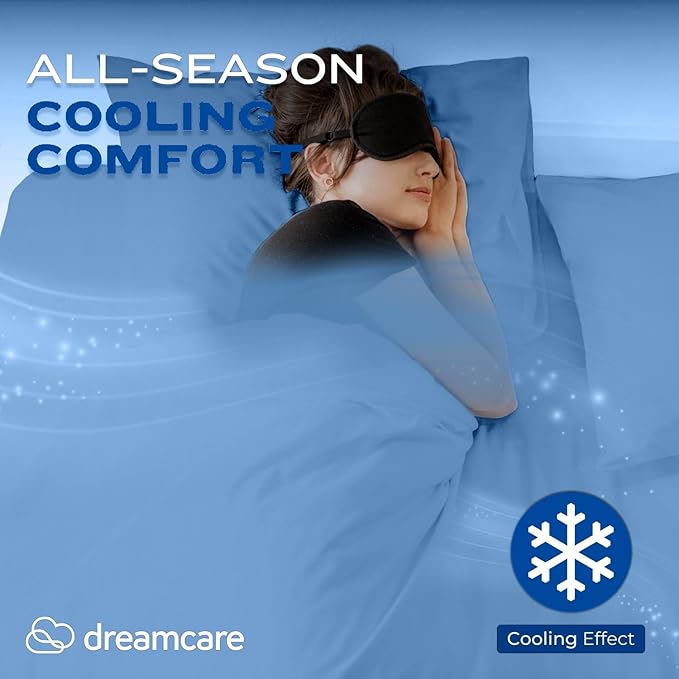 DREAMCARE Twin XL Sheet Sets - 4 pcs Breathable Cooling Bed Sheets - up to 15" Deep Pocket Twin XL Sheets Set with Side Pockets -Extra Soft 100% Brushed Hypoallergenic Hotel Luxury Bedding -Light Blue