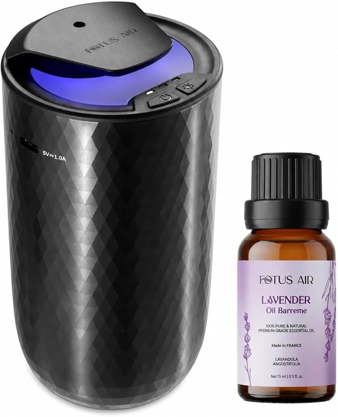 Waterless Essential Oil Diffuser Starter Kit with 15ml French Lavender Oil - Rechargeable Cordless Aromatherapy Machine for Home Bedroom Car Office Travel - 3 Mist Levels - 4 Timer - 24-Hour Battery