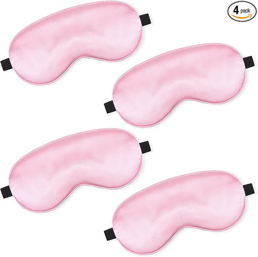 BBTO 4 Pcs Silk Sleep Mask Smooth Soft Eye Mask with Adjustable Shoulder Strap for Women Girl Sleep Shading Travel Relaxation(Pink)