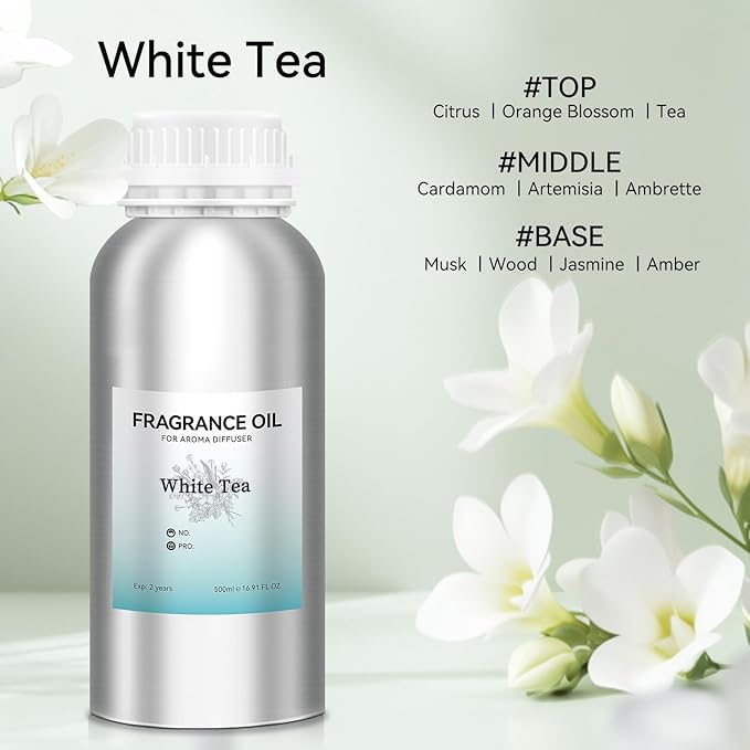 JEPEErbz White Tea Essential Oils for Diffuser (500ml / 16.9oz), Natural, Long-Lasting, Luxury Aroma, Perfect for Home, Spa & Hotel Use