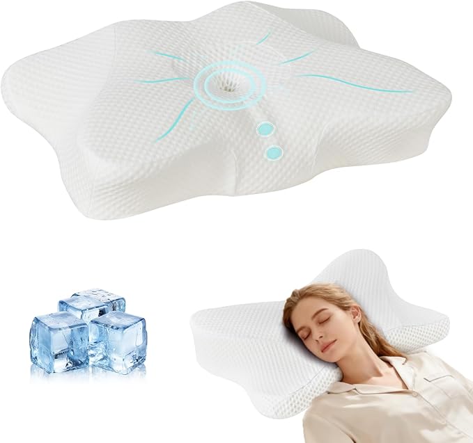 Cervical Neck Pillow, Memory Foam Pillow for Neck Pain Relief, Ergonomic Bed Pillow with Neck Support for Side, Back & Stomach Sleepers, Queen Size, White