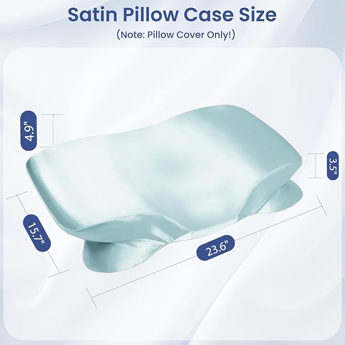 Satin Pillowcase for Cervical Pillow, Ergonomic Case, Smooth & Silky Soft Sleeping Pillowcase, Light Blue Pillow Cover with Zipper