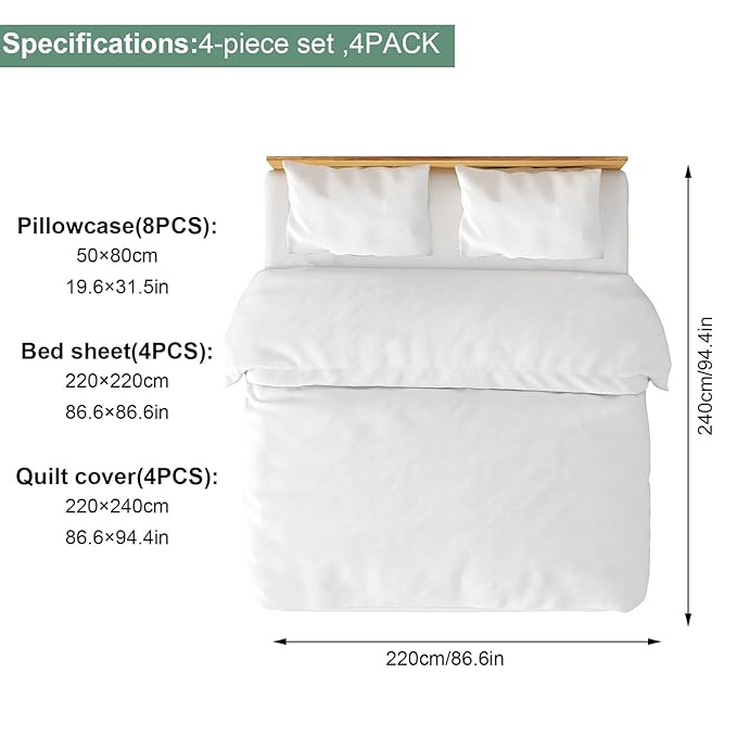 4 Pack Disposable Bed Sheets - Queen Size with Quilt Cover and Pillowcase, Travel Essentials for Hotel, Cruise
