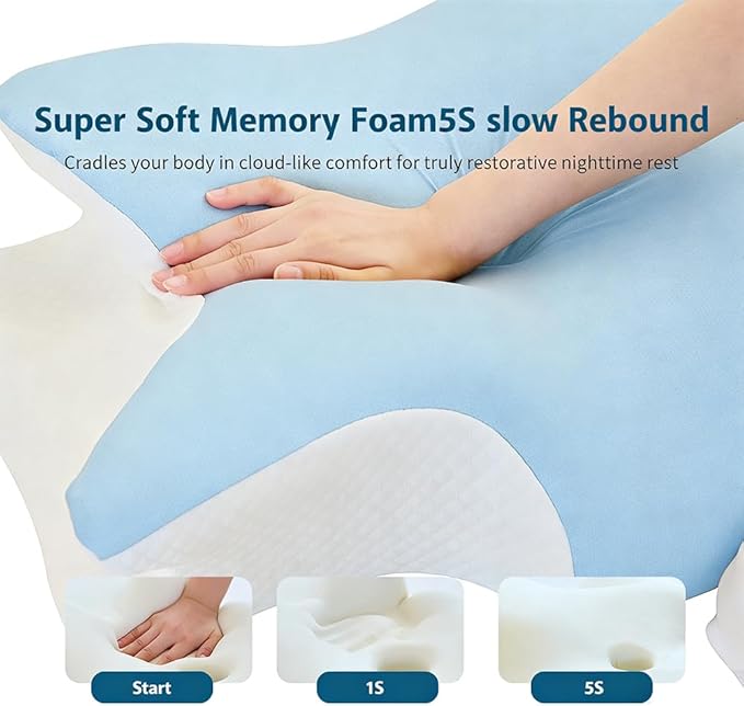 Cervical Memory Foam Pillow – Ergonomic Neck Support for Side, Back & Stomach Sleepers | Odorless Beauty Sleep Pillow for Deep Rest (Blue, King Size 24.8" Lx16.9 Wx5.9 H)