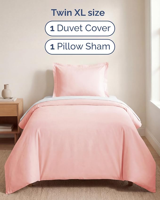 Duvet Cover Twin/Twin XL Size Set - Extra Soft Twin/Twin XL Duvet Cover 68" x 90" with 1 Pillow Sham - Hotel Luxury, Easy Care, Fade Free with Zipper Closures & Ties - Comfy & Breathable (Baby Pink)