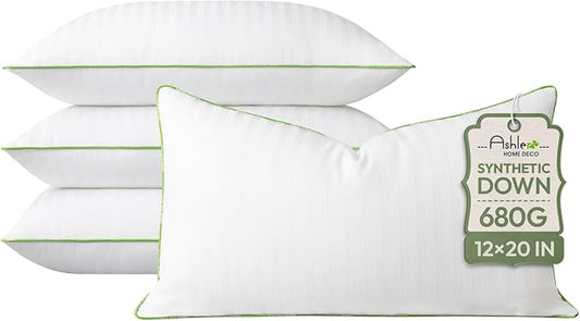 Ashler Home Deco Synthetic Down Pillow Inserts, 12x20 Down Alternative Throw Pillows Insert Sleeping Pillows with 100% Cotton Cover Decorative Pillow Stuffer for Sofa, Couch Bed(Set of 4, White)