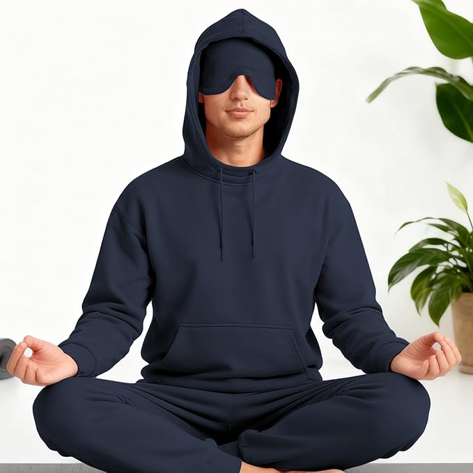 Ainangua Mens Oversized Pullover Essentials Hoodie with Eye Mask Built In Comfor Airplane Mode Travel Sleep Wearable Blanket