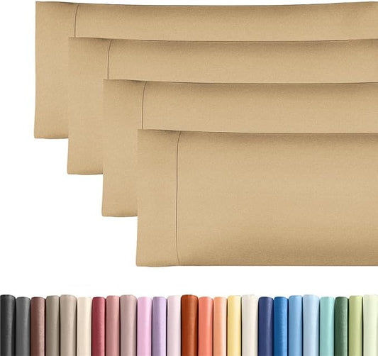 Body Pillowcases Set of 4-20x54 Long Body Pillow Case - Soft Body Pillow Cover for Sleeping & Side Sleepers - Comfy, Breathable & Fade Free - Machine Washable w/Envelope Enclosure - (Heathered Tan)