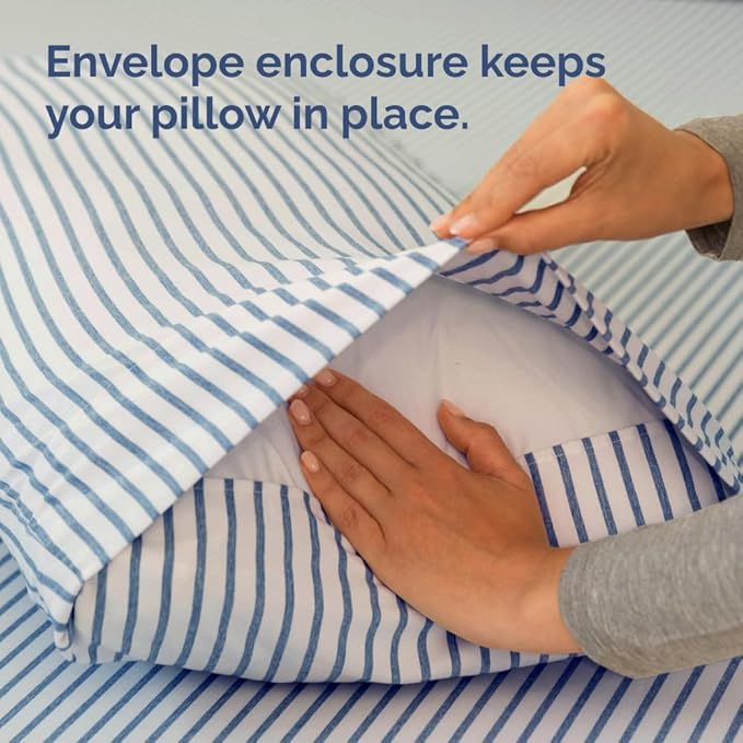 Body Pillowcases Set of 2-20x54 Long Body Pillow Case - Soft Body Pillow Cover for Sleeping & Side Sleepers - Comfy, Wrinkle & Fade Free - Machine Washable w/Envelope Enclosure Blue Stripes 2