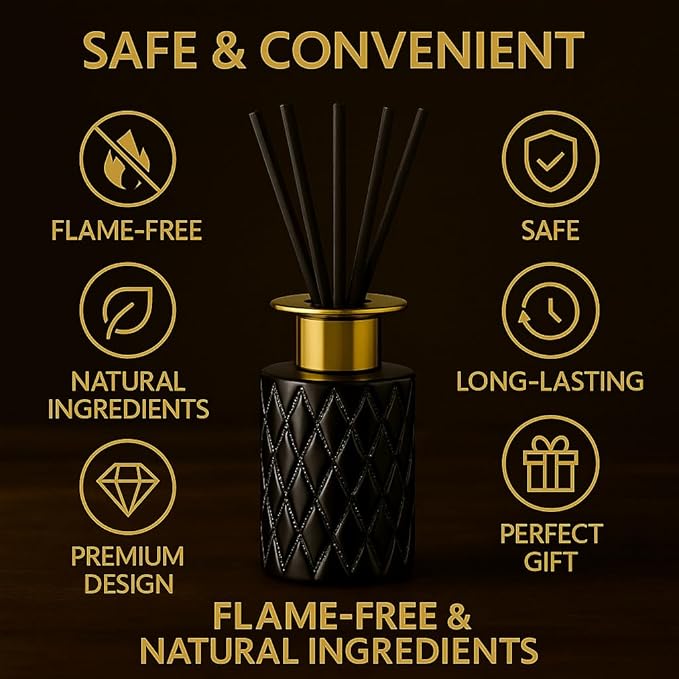 Aurora Mist Reed Diffuser Set, 150ml Luxury Black Glass Bottle with Sticks, Long Lasting Home Fragrance for Bedroom, Living Room, Office, Spa – Elegant Gift for Women & Men