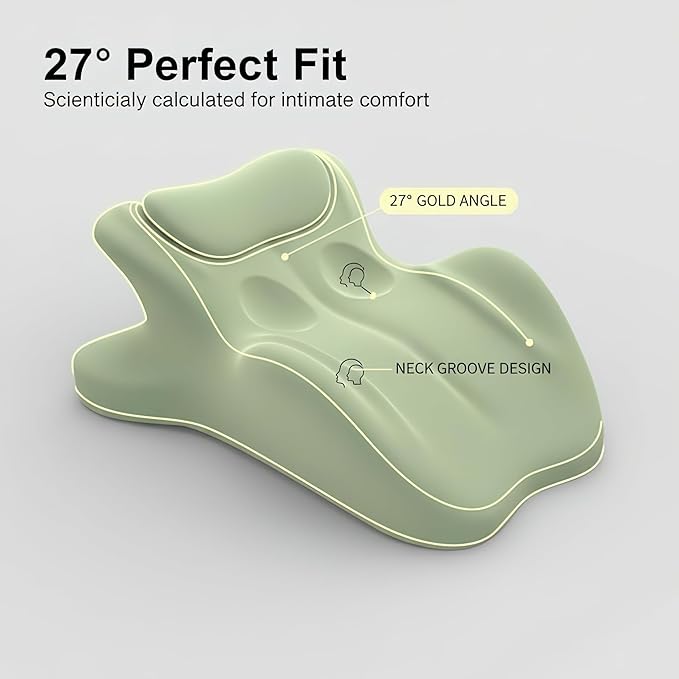 Ergonomic Memory Foam Wedge Pillow, Contoured Support Pillows, 27° Angled Support for Waist and Neck, Multi-Position Support Pillow (Green-1)