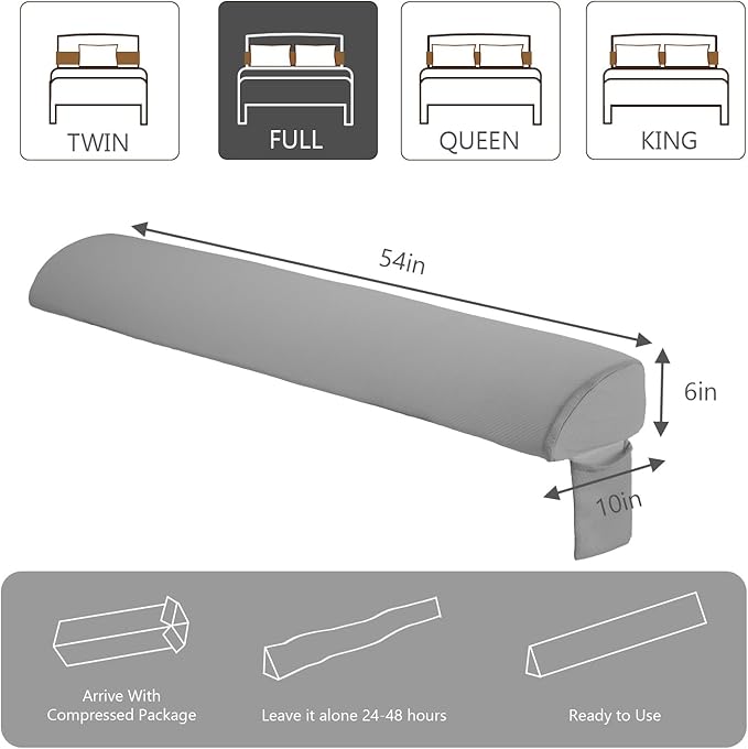 Sweetcrispy Full Size Bed Wedge Pillow for Headboard, Modern Stylish Pillow to Fill Gap Between Headboard and Mattress, Bed Gap Filler, Grey