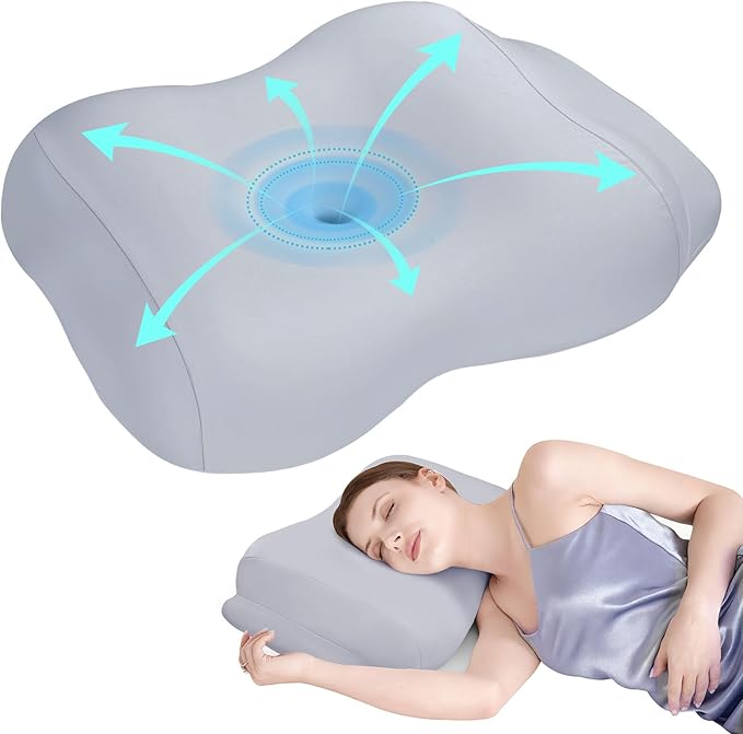 VADSBO Sleep Pillow Ergonomic Contour Design with Side Sleeping Armrest Area Neck Support Pillow for Side, Back and Stomach Sleepers Gray