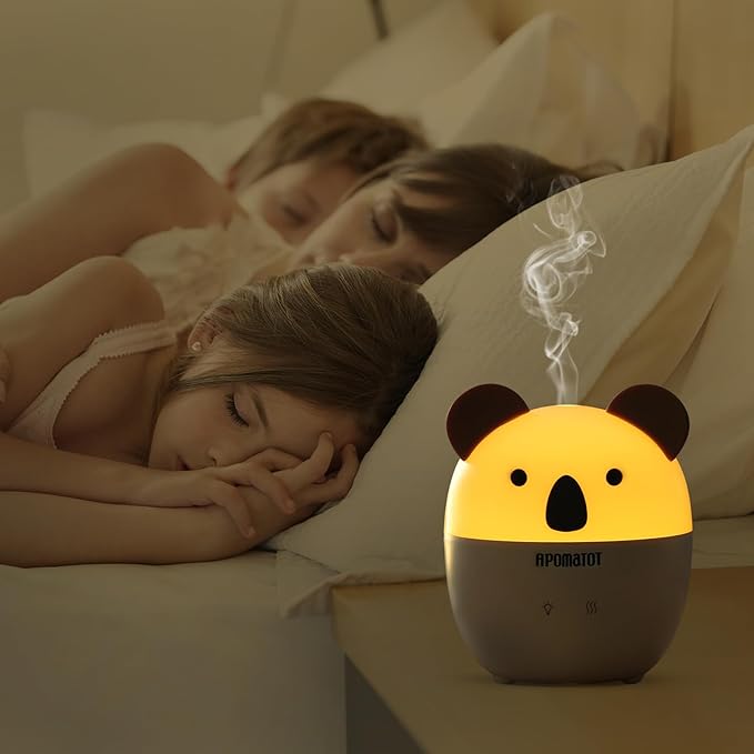 Small Essential Oil Diffuser,160ml Cute Koala Cartoon Aromatherapy Diffusers with Auto Shut-Off Function,Cool Mist Humidifier with Warm White Lights for Home Office Bedroom