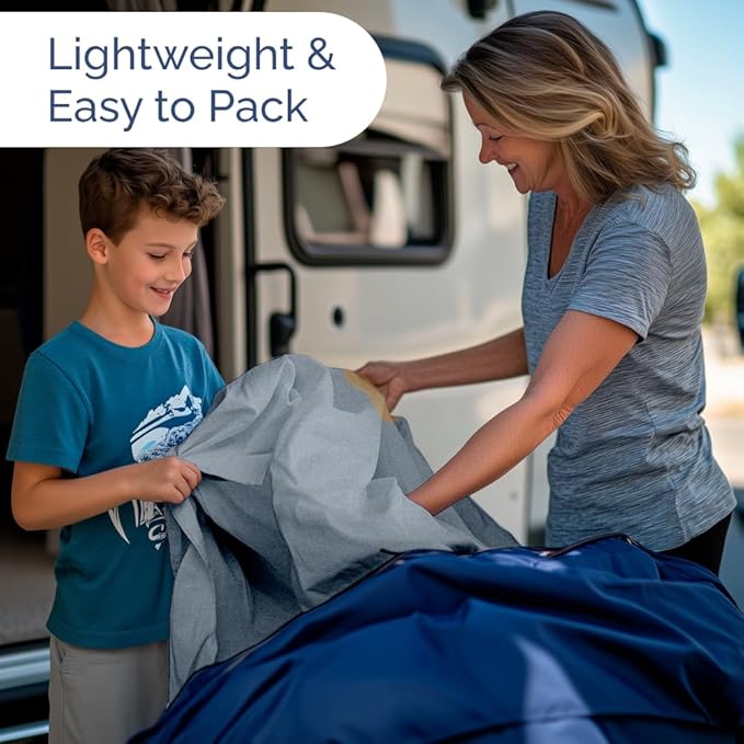 Short Queen Size 4 Piece Sheet Set - RV Short Queen, Soft, Breathable & Cooling Bed Sheets Set with Deep Pockets - Hotel Luxury Bedding for Women & Men - Wrinkle Free & Fade Resistant - Heathered Blue