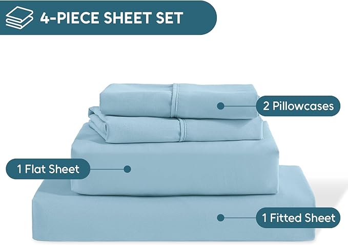 Full Size Bed Sheets Set, 4 Pieces Hotel Luxury Soft Microfiber Bed Sheets Set, Up to 16" Deep Pockets, Oeko-Tex Sheets with Elastic, Breathable, Wrinkle Free (Sky Blue, Full)