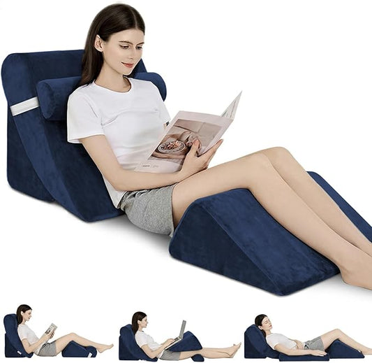4PCS Orthopedic Bed Wedge Pillow Set for Post Surgery&Pain Relief,Adjustable Wedge Pillow for Back,Acid Reflux,Sitting up in Bed,Recovery,Snoring,Body Pillow for Sleeping (Navy)