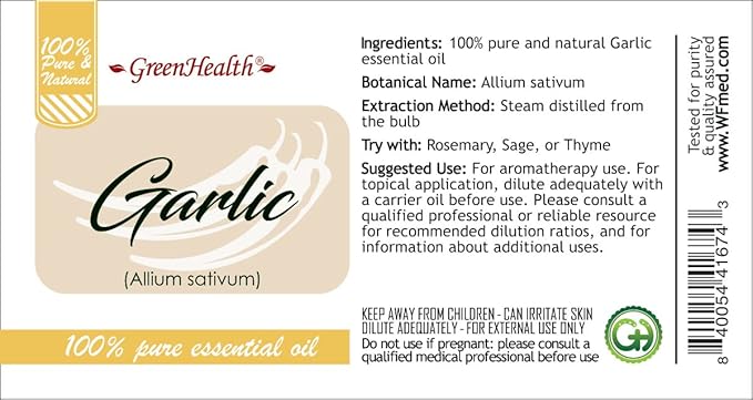 Garlic Essential Oil - 32 fl oz - 100% Pure Essential Oil - Aluminum Bottle - GreenHealth