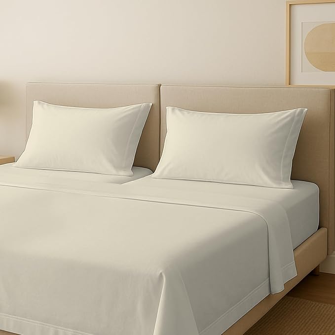 Carressa Linen 100% Egyptian Cotton Split King Sheets Sets for Adjustable Bed - 600 Series Hydrangeas Collection 5 PC Ivory Top Split King Sheets, 16" Deep Pocket Sheet for Adjustable Bed