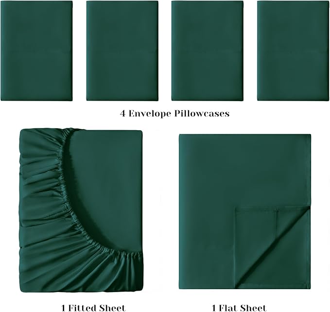 BYSURE 6 Pieces Bed Sheets Set(Queen, Dark Forest Green) - Hotel Luxury Super Soft 1800 Thread Count 100% Microfiber Sheets with Deep Pockets, Wrinkle & Fade Resistant