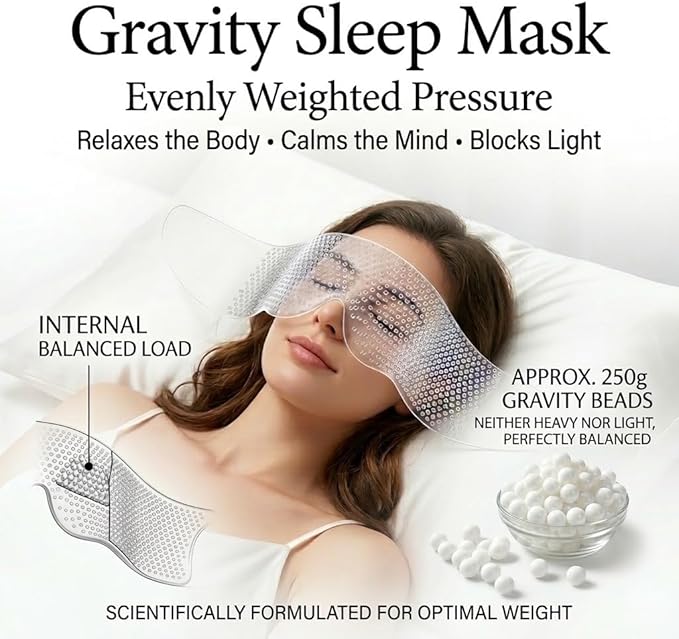 Weighted Sleep Mask & Earplugs Set, 250g Distributed Pressure Eye Cover, 3D Total Blackout Blindfold with Cooling Silk & Plush Fleece, 3 Pairs Sound-Dampening Earplugs for Daily Home Use & Travel