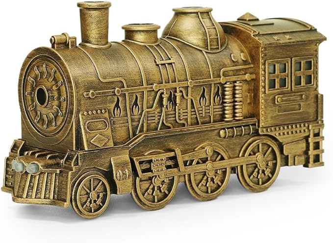 300ml Steam Train Essential Oil Diffuser Cool Mist Humidifier with Retro Design Ultra-Quiet Operation Dual Ambient Light Modes Auto Shut-Off for Bedroom or Office(Copper colored)