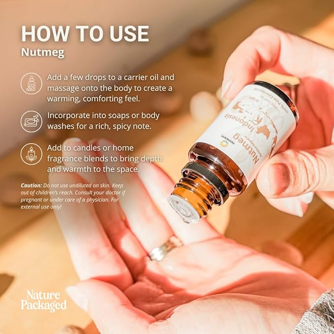Nutmeg Essential Oil - Direct from Central Java, Indonesia - Pure Essential Oils for Diffusers, Muscle Relief and Aromatherapy | Premium Therapeutic Grade (15ml)