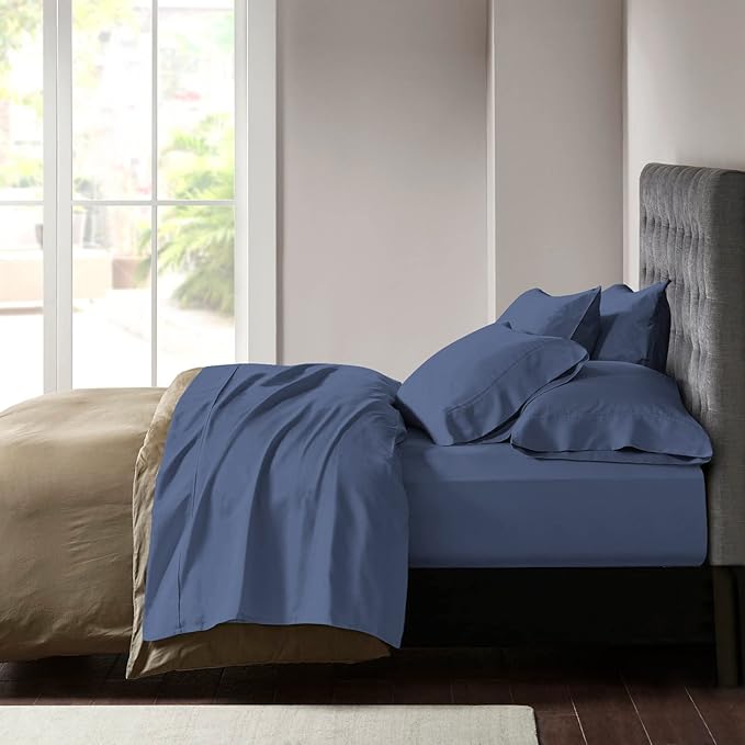 YIYEA Pillow Cases Queen Size Set of 4, Ultra Soft 1800TC Hotel Quality Double Brushed Microfiber Embroidered Pillowcases, Envelope Closure, Fade Resistant (20"x30", Denim)