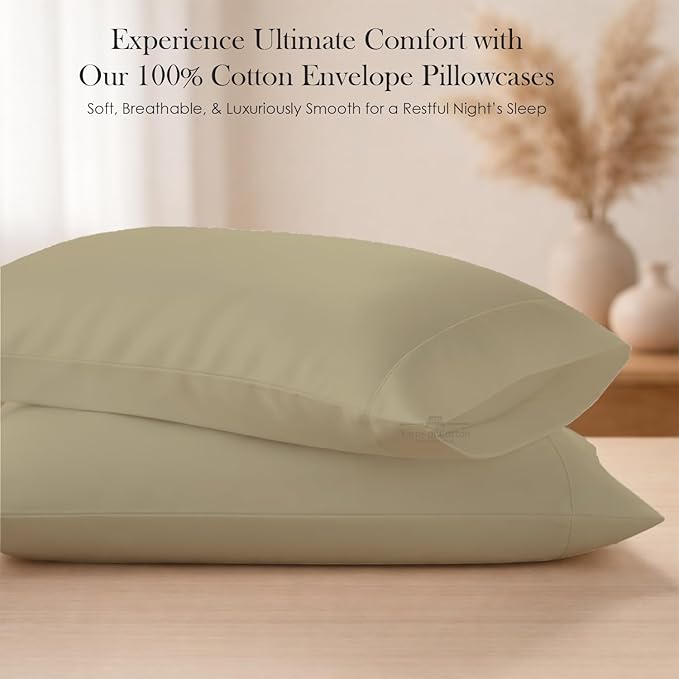 400 Thread Count 100% Egyptian Cotton Queen Size Pillowcases Set of 4, Soft & Breathable Sateen Weave, Envelope Closure, Hotel Luxury Bed Linen, Durable & Fade Resistant, 20"x30", Beige
