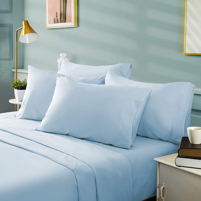 BYSURE 6 Pieces Bed Sheets Set(Full, Baby Blue) - Hotel Luxury Super Soft 1800 Thread Count 100% Microfiber Sheets with Deep Pockets, Wrinkle & Fade Resistant