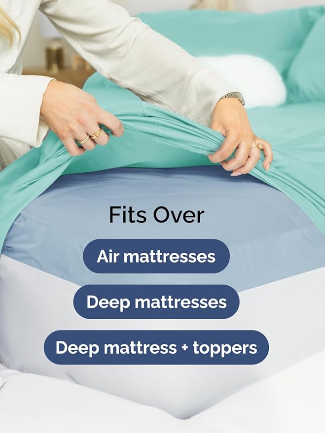 Extra Deep Queen Sheet Set - 4 Piece Breathable & Cooling Bed Sheets - Easily Fits 18 to 24 inch Mattress - Ultra Soft, Wrinkle & Fade Free with Extra Deep Pockets - Hotel Luxury Bedding - Spa Blue