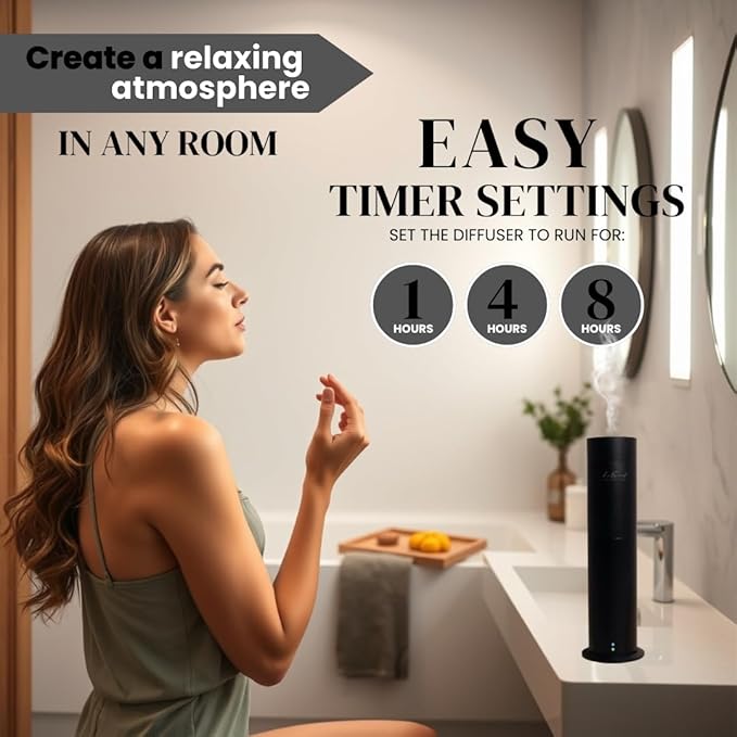 Aroma Scent Diffuser Starter Kit for Up to 1000SQ. FT. Coverage - 120ML Waterless Essential Oil Scent Included - Luxury Aroma Diffuser Ideal for Home, Office & Hotel (Black, Summer Love)
