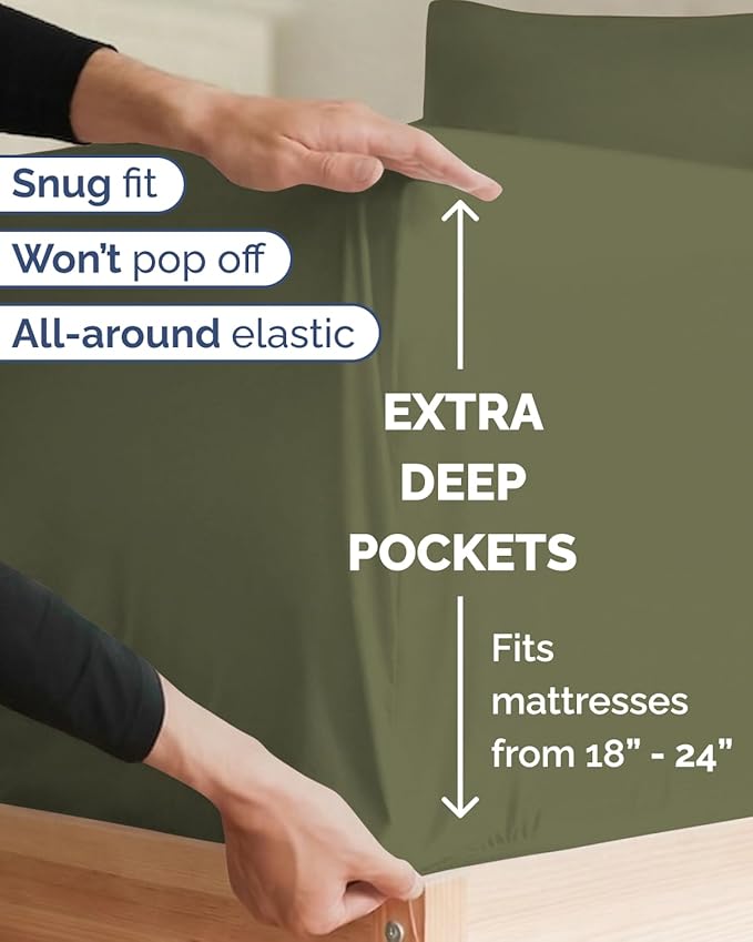 Extra Deep Twin XL Sheet Set - 4 Piece Breathable and Cooling Sheets - Hotel Luxury Bedding for Women, Men, Kids & Teens - Easy & Secure Fit - Soft and Wrinkle Free - Extra Deep Pockets - Sage Green