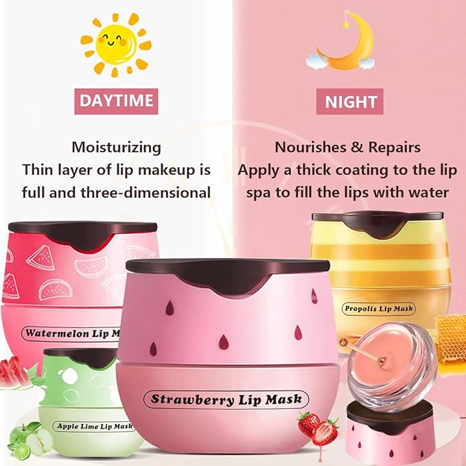 Watermelon Lip Balm, Honey Strawberry Apple Lip Mask Overnight, Moisturizing Lip Sleeping Mask, Vitamin E Lip Masks, Repairs And Prevents Chapped Lips (Watermelon）