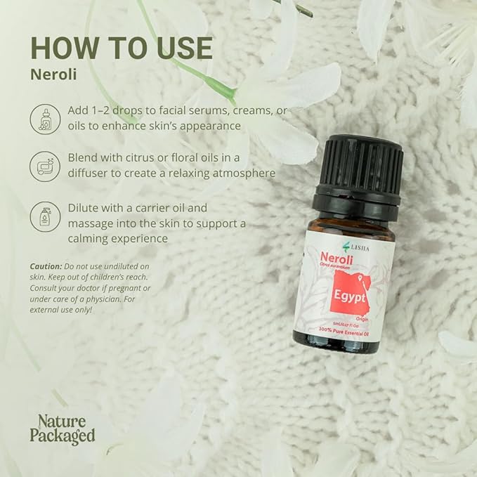 Neroli Essential Oil - Direct from Egyptian Nile Delta Farms - Steam Distilled - Aceite Azahar for Aromatherapy, Massage, Diffuser, DIY Candle and Soap Making - 2lbs